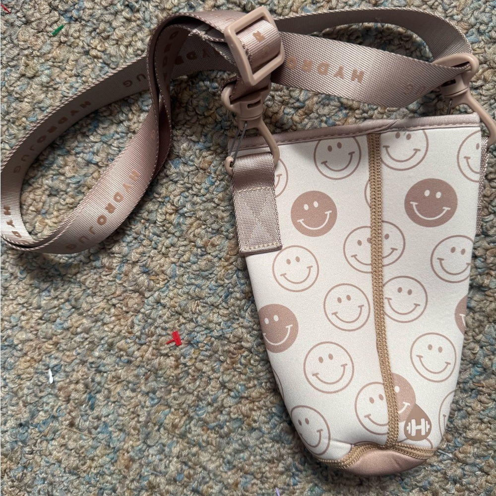 Hydro Flask Cream and Brown Smiley Crossbody Bag